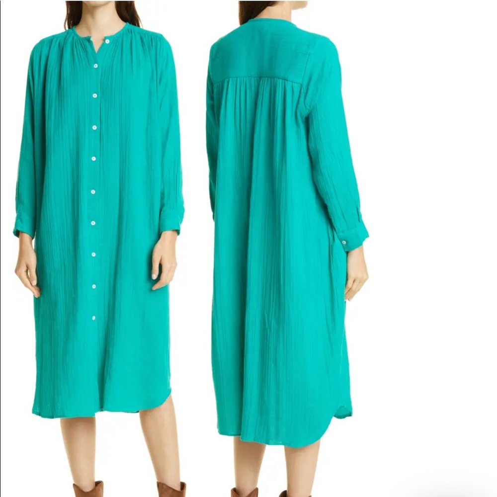 MILLE Jasmine Long Sleeve Button Front Cotton Midi Dress
